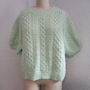 NWT Zara Mint Pearl Knit Sweater